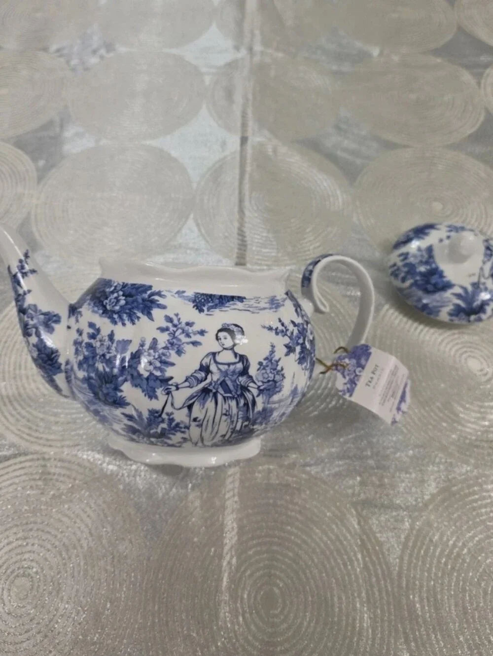 Kent Pottery Blue Victorian Lady Floral Porcelain Teapot Decorative Shabby Chic